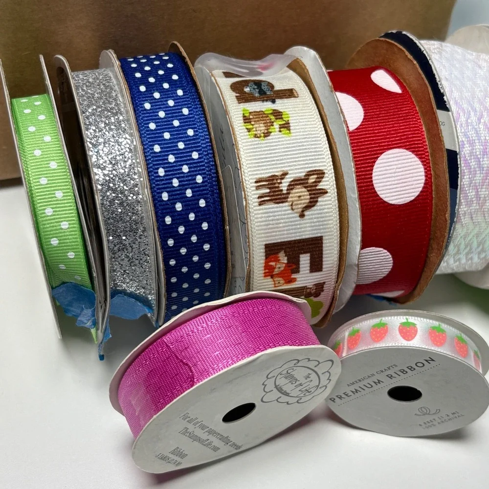 Ribbon Lot Mixed Sizes Colors Polka Dot Strawberry 10pc Offray American Crafts